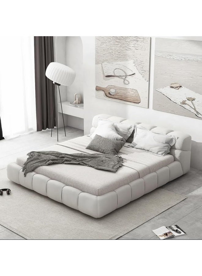 Zayn comforts Modern Fabric Upholstered Bed Frame  Queen/King Size with Grey Square Headboard - Image 1