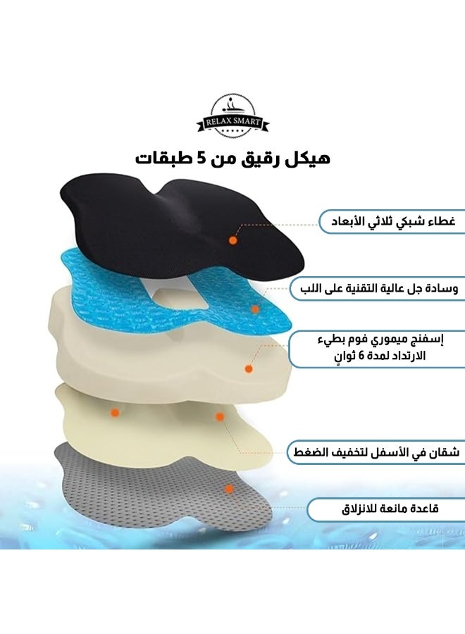 ريلاكس سمارت وسادة مقعد من إسفنج الذاكرة لتقويم العظام - وسادة لتخفيف الضغط على عظم العصعص وعظم الذنب وأسفل الظهر، بتصميم مريح لكرسي المكتب والسيارة والمنزل والسفر - متعددة الألوان - Image 2