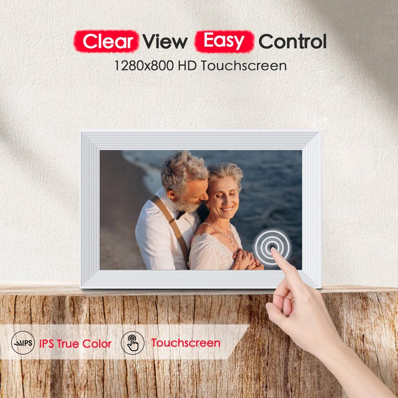 FLYRUIT Digital Picture Frame, 10.1 inch Frameo Digital Frame WiFi, 1280 * 800 IPS HD Touchscreen, 32GB Storage, Instant Share Pictures Video, Smart Photo Frame Electronic, Gifts for Mom, House Warming - Image 3