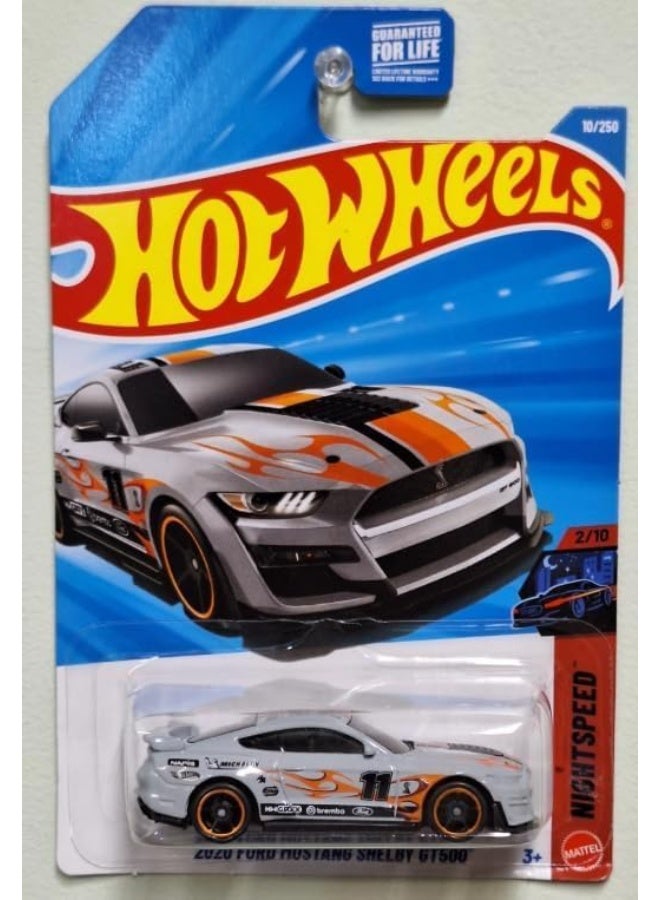 Hot Wheels 2020 Ford Mustang Shelby GT500 [Silver/Gray] Night Speed 2/10, 10/250, 1:64 Scale Diecast Toy Vehicle