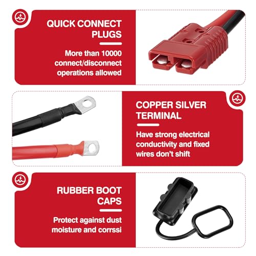 Venussar 24 FT Quick Disconnect Winch Power Cable, 4 Gauge 4 AWG Copper Wiring, Heavy Duty Quick Disconnect Cables - Image 4