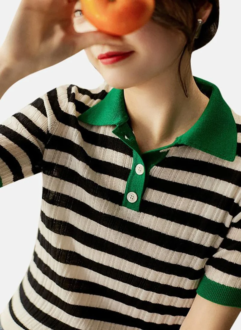 YUNIQEE Multicolour Striped Short Sleeve Polo Collar Polo Shirt