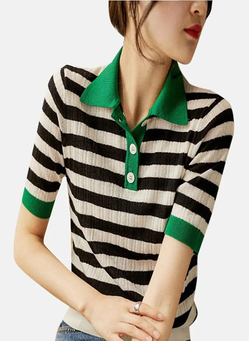 YUNIQEE Multicolour Striped Short Sleeve Polo Collar Polo Shirt