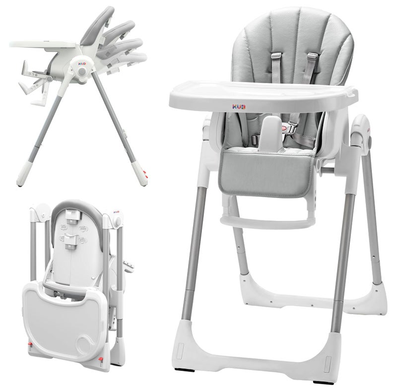 KB 3in1 Foldable Baby High Chair Multifunctional Infant High Chairs for Babies and Toddlers Removable Seat Tray Easy Clean 7 Height 4 Recline Adjustable 2 Locking Wheels Grey