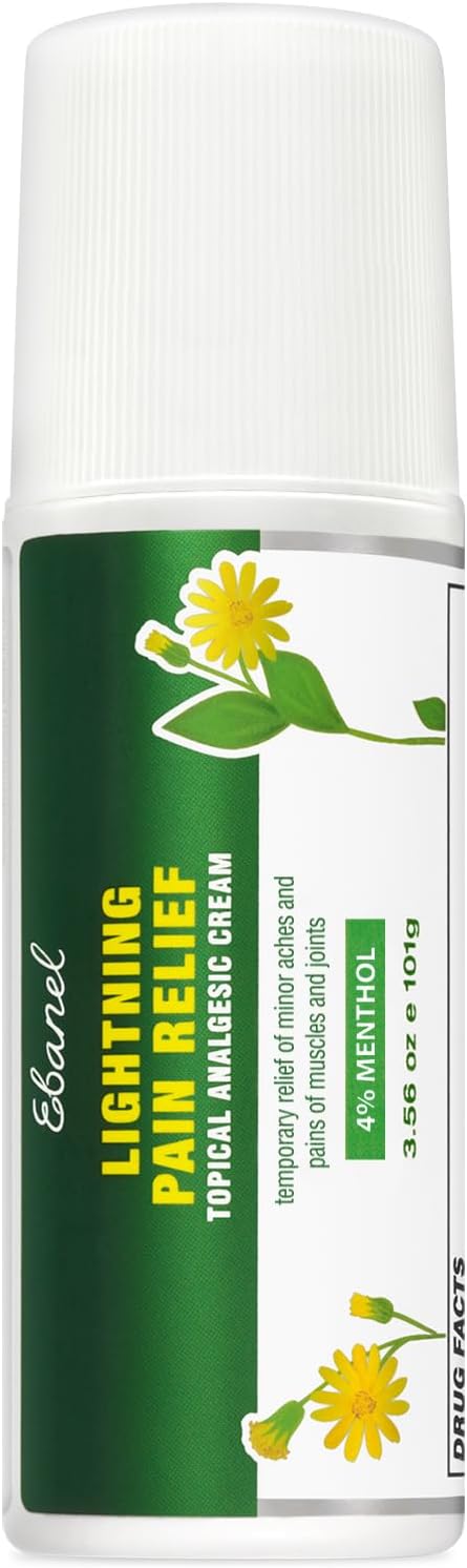 Ebanel Menthol Arnica Gel Pain Relief Cream Roll On with Hemp Oil, Emu Oil, MSM, Camphor, Vitamin B6, Boswellia, Bruise Cream Muscle Rub for Arthritis, Strains, Sprains, Joint Back Pain