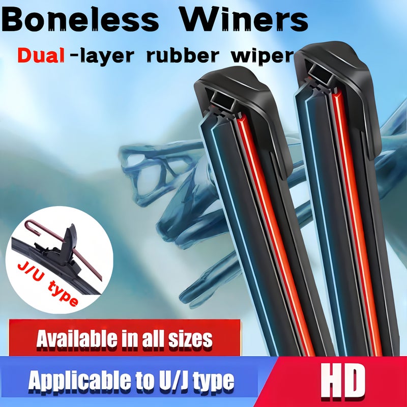 Dual Rubber Car Wiper Blade 19 Inch 47.5cm Universal Fit Clear Visibility Hook - Image 1