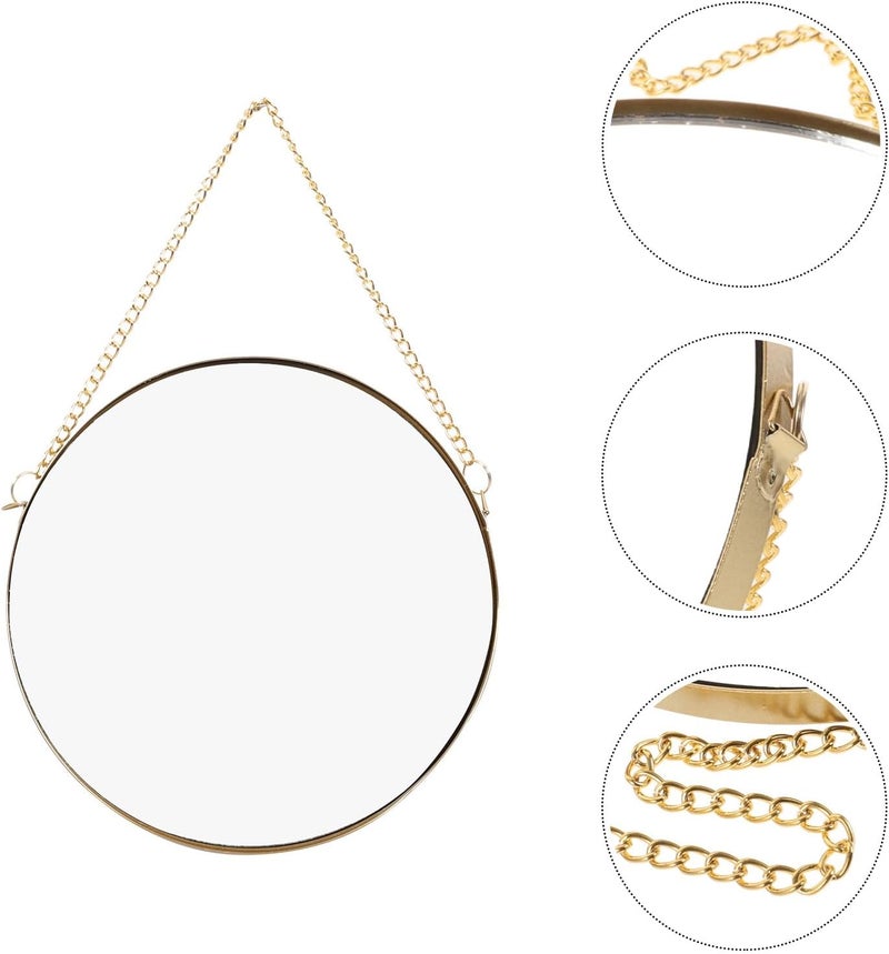 Wall-Mounted Vanity Mirror Small Gold Metal Frame Hanging Chain Decorative Makeup Mirror for Bathroom Dormitory Household Use - Image 3