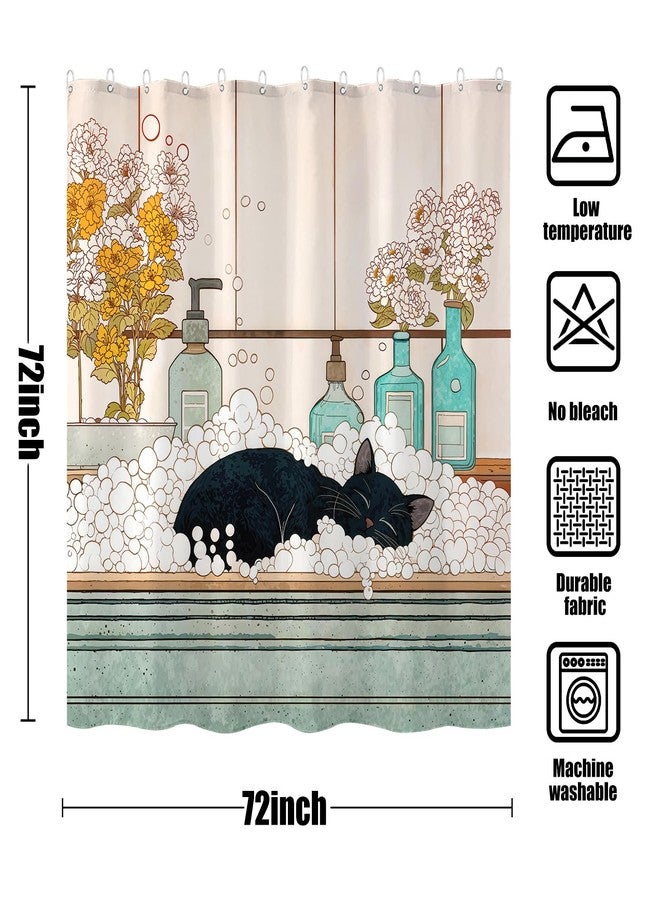 Kanuyee Peaceful Cat Shower Curtain Set Sleeping Feline Art Waterproof Bathroom Shower Curtain Serene Window Scene Print Cozy Home Decor 72x72 Inch - Image 5