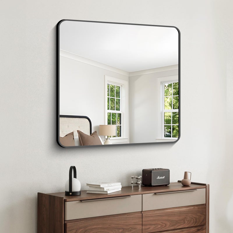 FORBATH Bathroom Mirror 30" x 30", Large Square Wall Mirror with Black Aluminum Frame Rounded Corner, Wall Mounted Mirror for Bathroom Bedroom Entryway Living Room - Image 4