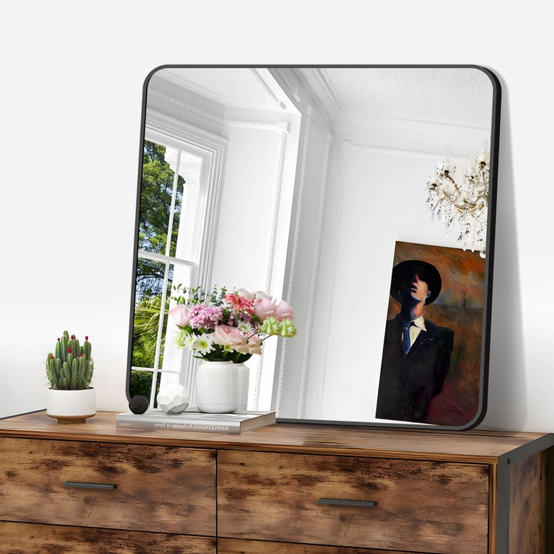 FORBATH Bathroom Mirror 30" x 30", Large Square Wall Mirror with Black Aluminum Frame Rounded Corner, Wall Mounted Mirror for Bathroom Bedroom Entryway Living Room - Image 3