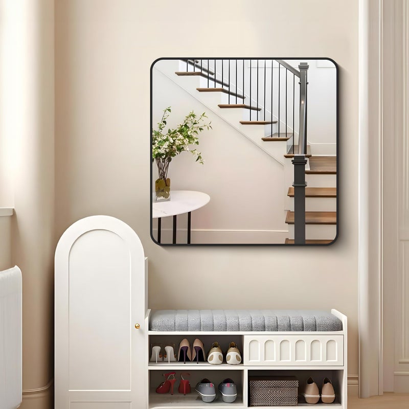 FORBATH Bathroom Mirror 30" x 30", Large Square Wall Mirror with Black Aluminum Frame Rounded Corner, Wall Mounted Mirror for Bathroom Bedroom Entryway Living Room - Image 2