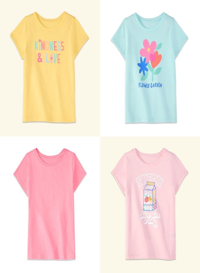 Garanimals Baby & Toddler Girl Flower Tees - Short Sleeve Tees - Kid's Casual Crew Neck - Size 6T - Yellow, Pink, Light Blue - 4 Pack - Image 5