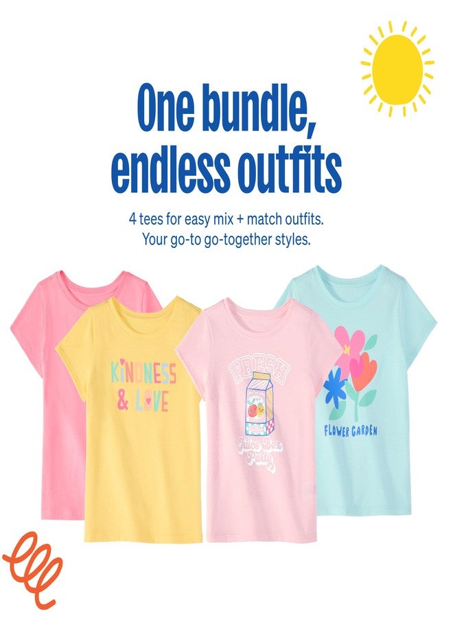 Garanimals Baby & Toddler Girl Flower Tees - Short Sleeve Tees - Kid's Casual Crew Neck - Size 6T - Yellow, Pink, Light Blue - 4 Pack - Image 4