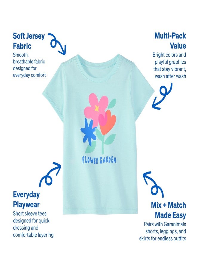 Garanimals Baby & Toddler Girl Flower Tees - Short Sleeve Tees - Kid's Casual Crew Neck - Size 6T - Yellow, Pink, Light Blue - 4 Pack - Image 3