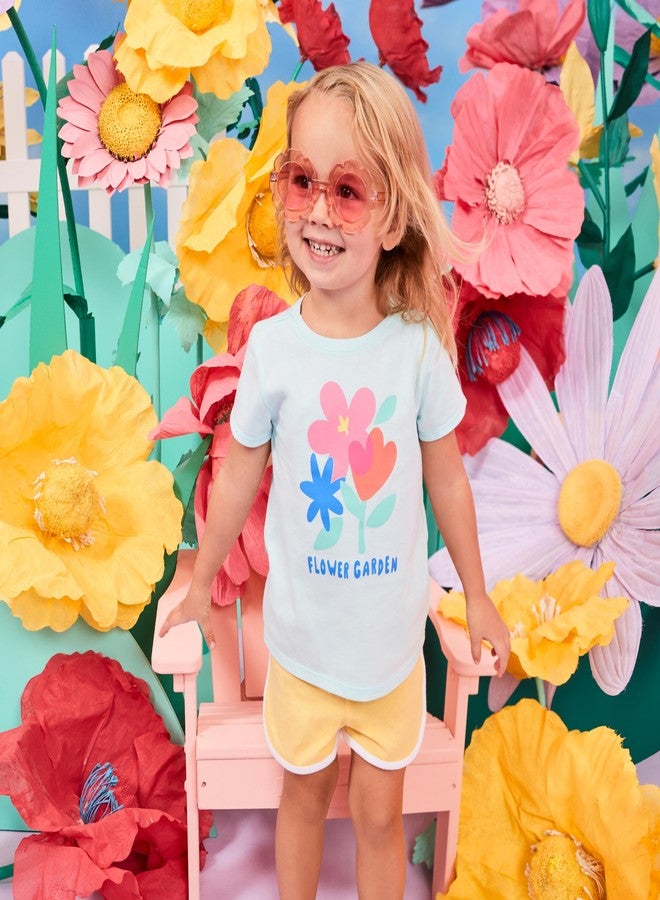 Garanimals Baby & Toddler Girl Flower Tees - Short Sleeve Tees - Kid's Casual Crew Neck - Size 6T - Yellow, Pink, Light Blue - 4 Pack - Image 2