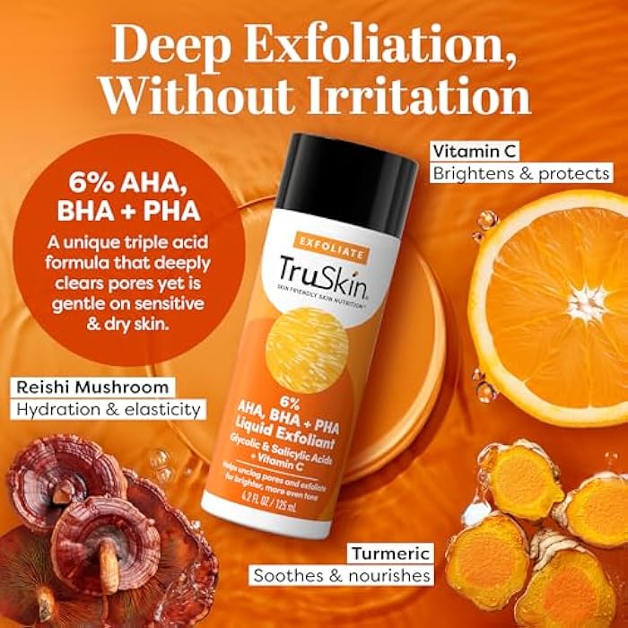 TruSkin BHA Liquid Exfoliant & Toner – PHA AHA BHA Gentle Exfoliator with Salicylic & Glycolic Acid, Vitamin C – Improve Appearance of Tone & Texture, Unclog & Minimize Look of Pores, 4.2 fl oz - Image 3
