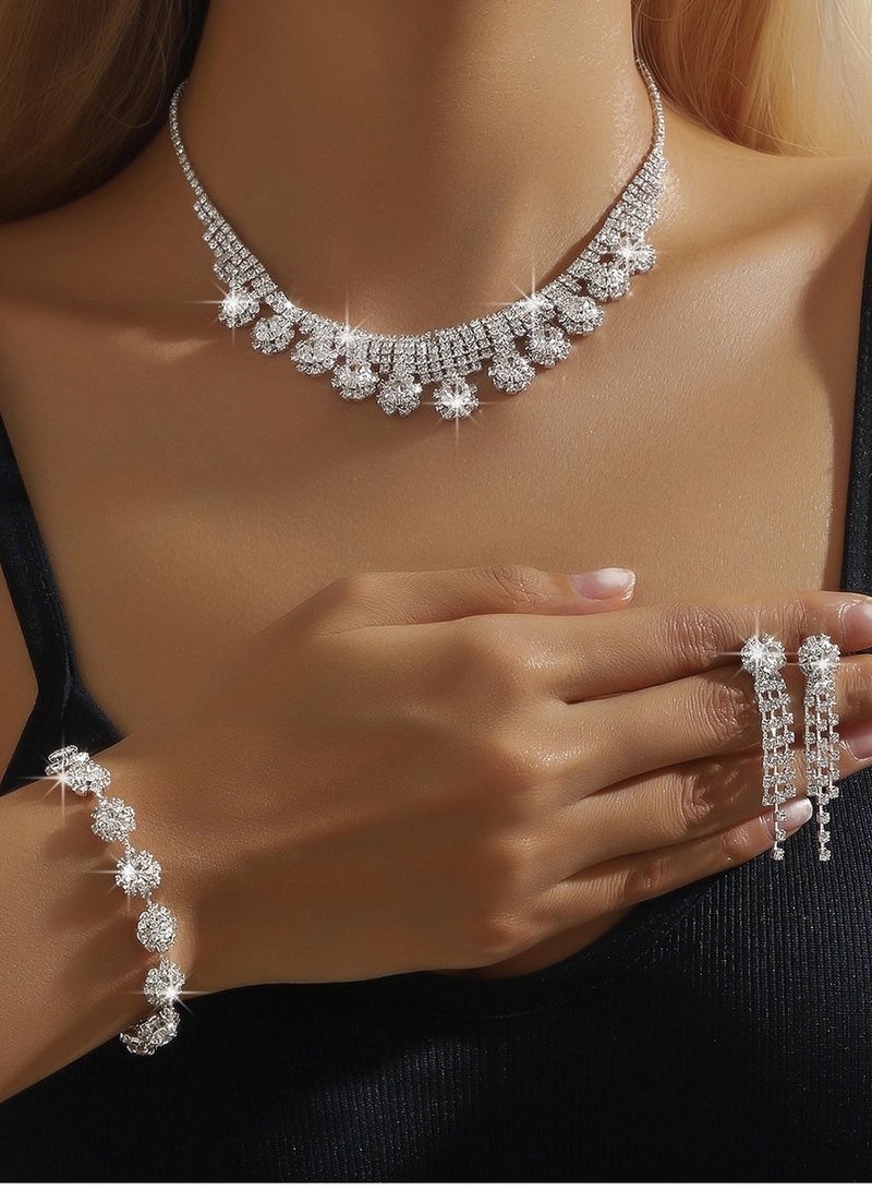 3-pieces Bridal Wedding Jewelry Set with Necklace, Bracelet and Earrings  - Image 1