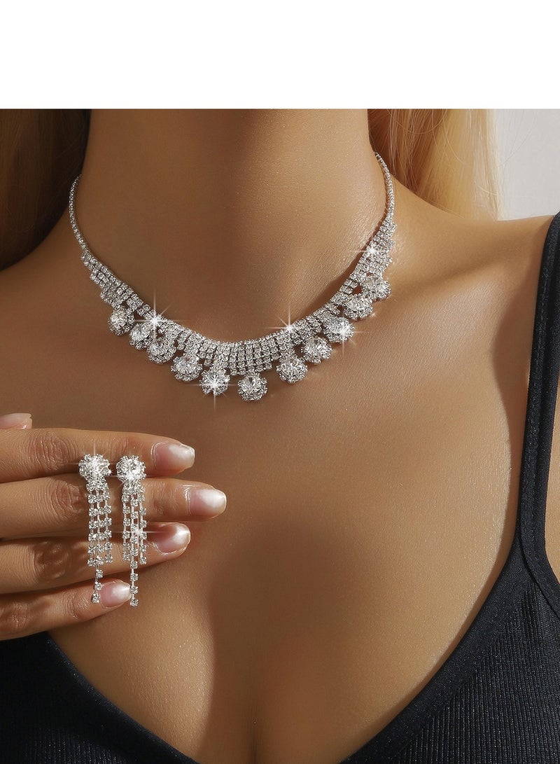 3-pieces Bridal Wedding Jewelry Set with Necklace, Bracelet and Earrings  - Image 3