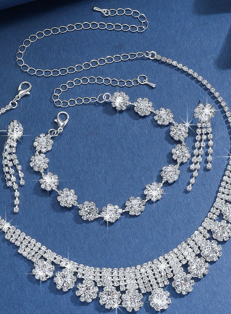3-pieces Bridal Wedding Jewelry Set with Necklace, Bracelet and Earrings  - Image 5