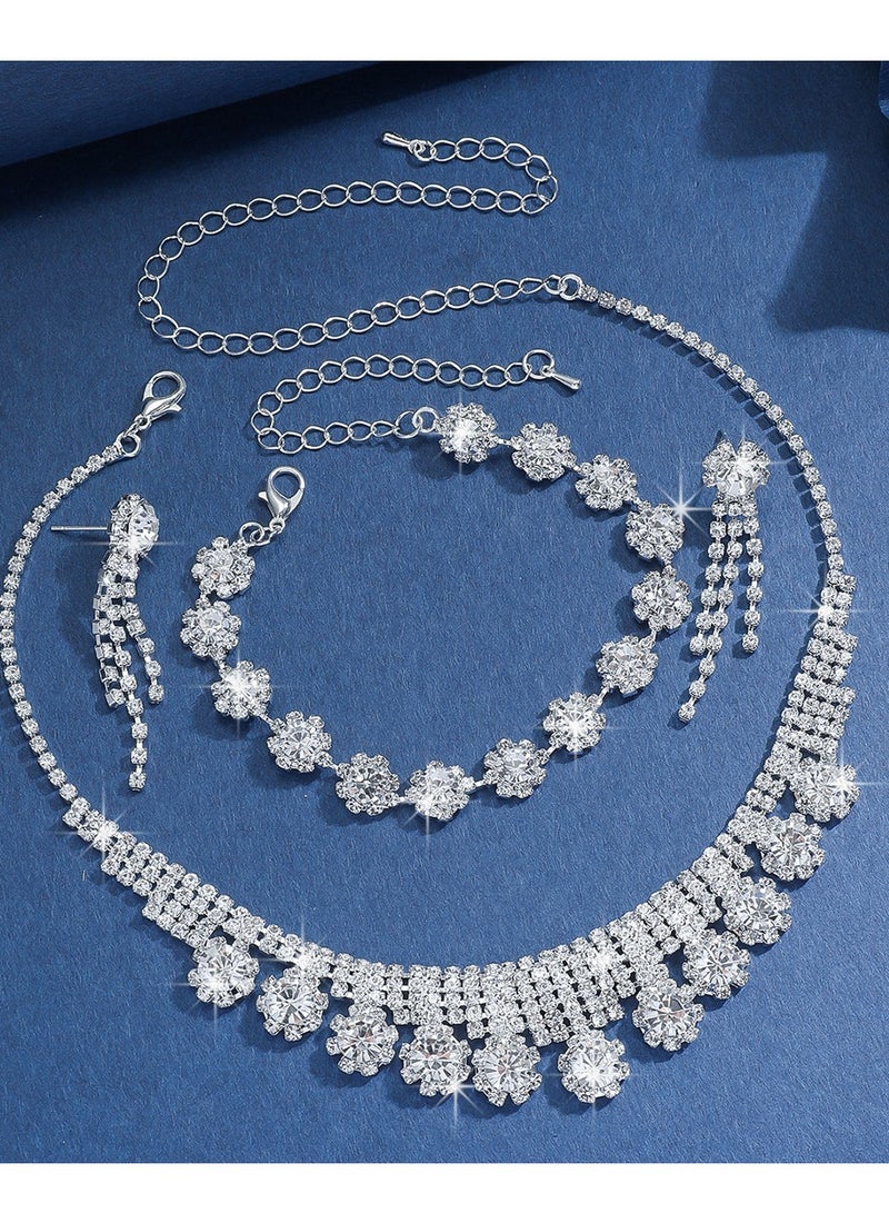 3-pieces Bridal Wedding Jewelry Set with Necklace, Bracelet and Earrings  - Image 4