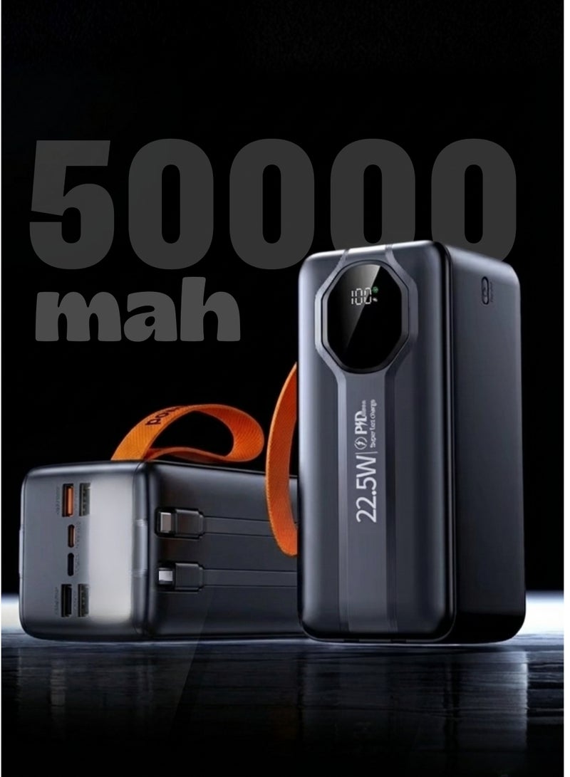 Levino N60 50,000mAh Power Bank, 22.5W PD Ultra-Fast Charging Portable Charger with Built-In Type-C & Lightning Cables, 4 USB and 2 Type-C Ports, 6 Outputs, 2 Inputs, Digital Battery Display for iPhone, Samsung, Xiaomi, Huawei & Android – Black - Image 1