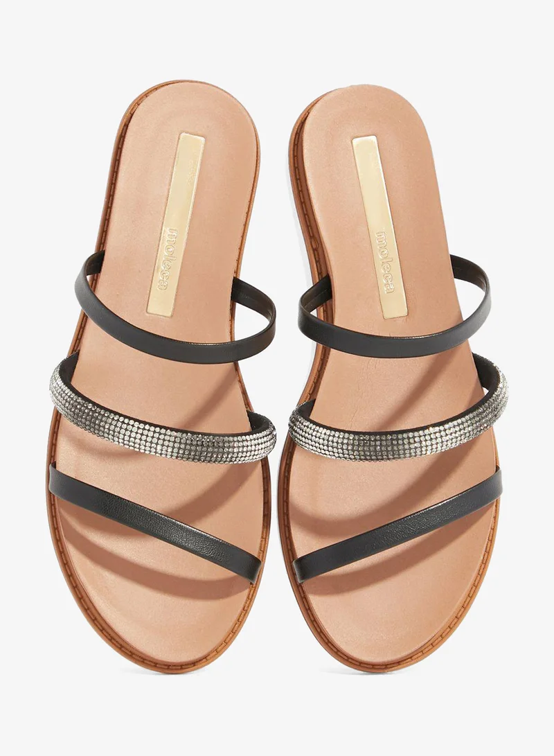 Moleca Black Flat Sandals for Women – Stylish Ladies Flat Sandals & Comfortable Flat Slippers for Women | Best Price UAE