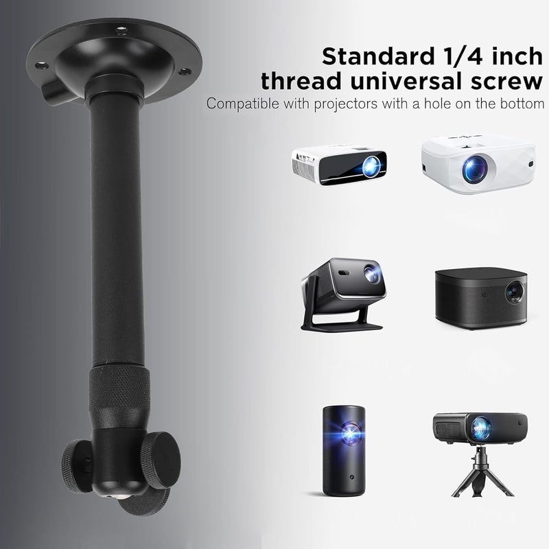 Zopsc Ceiling Projector Mount, Adjustable 7.9 to 15.7 Inch Length with 360 Rotation & 90 Tilt, Extendable Bracket 1/4 Inch for Home Theater, Black - Image 3