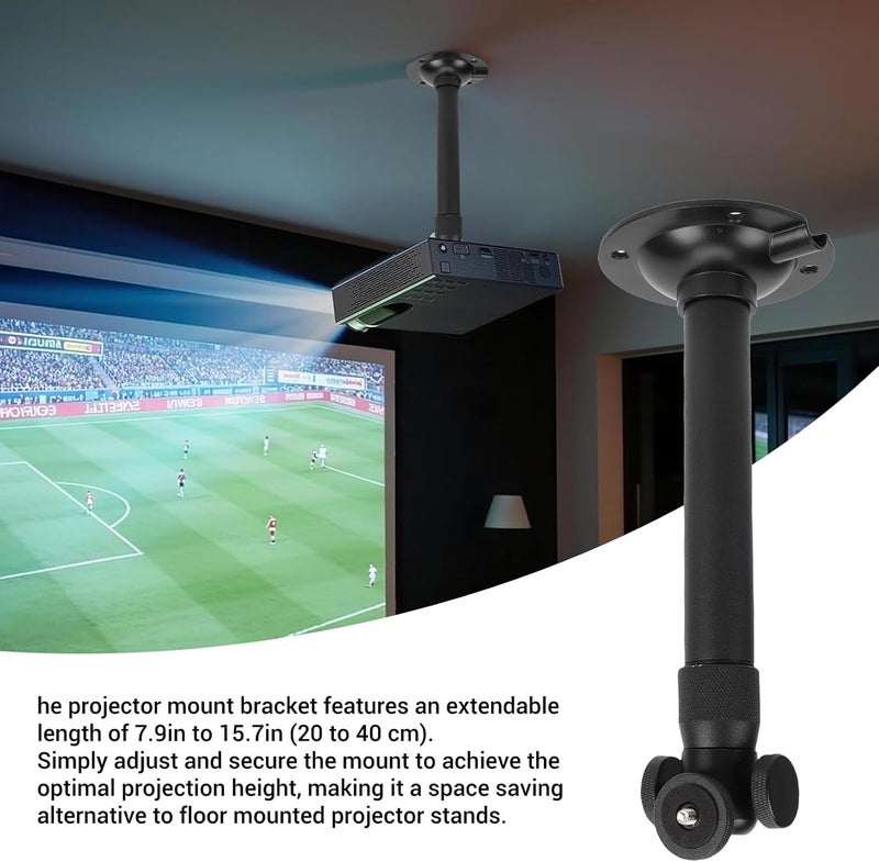 Zopsc Ceiling Projector Mount, Adjustable 7.9 to 15.7 Inch Length with 360 Rotation & 90 Tilt, Extendable Bracket 1/4 Inch for Home Theater, Black - Image 2