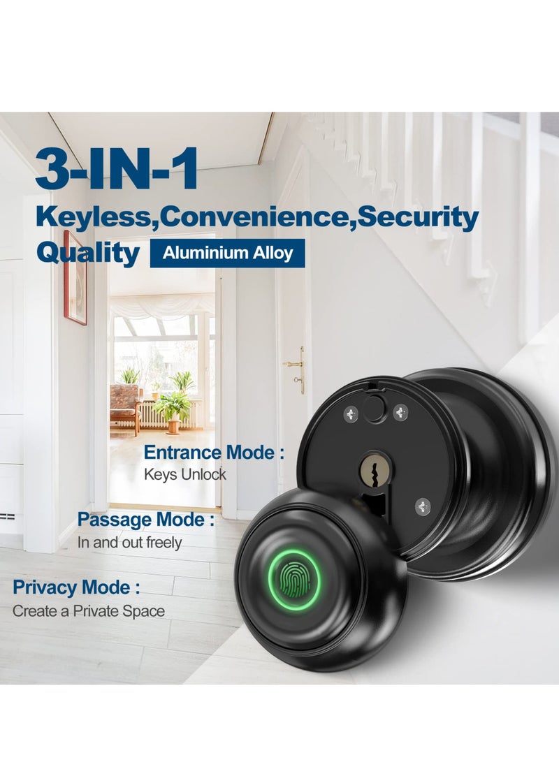 Smart Fingerprint Door knob, Smart Lock Biometric Door Lock Fingerprint Door knob with App Control, Great for Bedrooms,Cloakroom,Apartments Offices,Hotels and Other Private Spaces, Black - Image 2