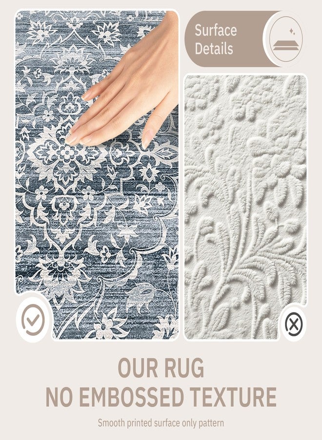 Soalmost 5x7 Area Rugs for Living Room, Washable Vintage Floral Non-Slip Low Pile Natural Rug Soft Throw Carpet for Dining Room Bedroom Home Office Nursery (Blue, 5'x7') - Image 4