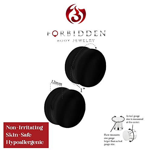 Forbidden Body Jewelry Ear Gauges, Solid Double Flared Saddle Black Acrylic Earrings 1 inch 25mm (Sold as a set) - Image 2