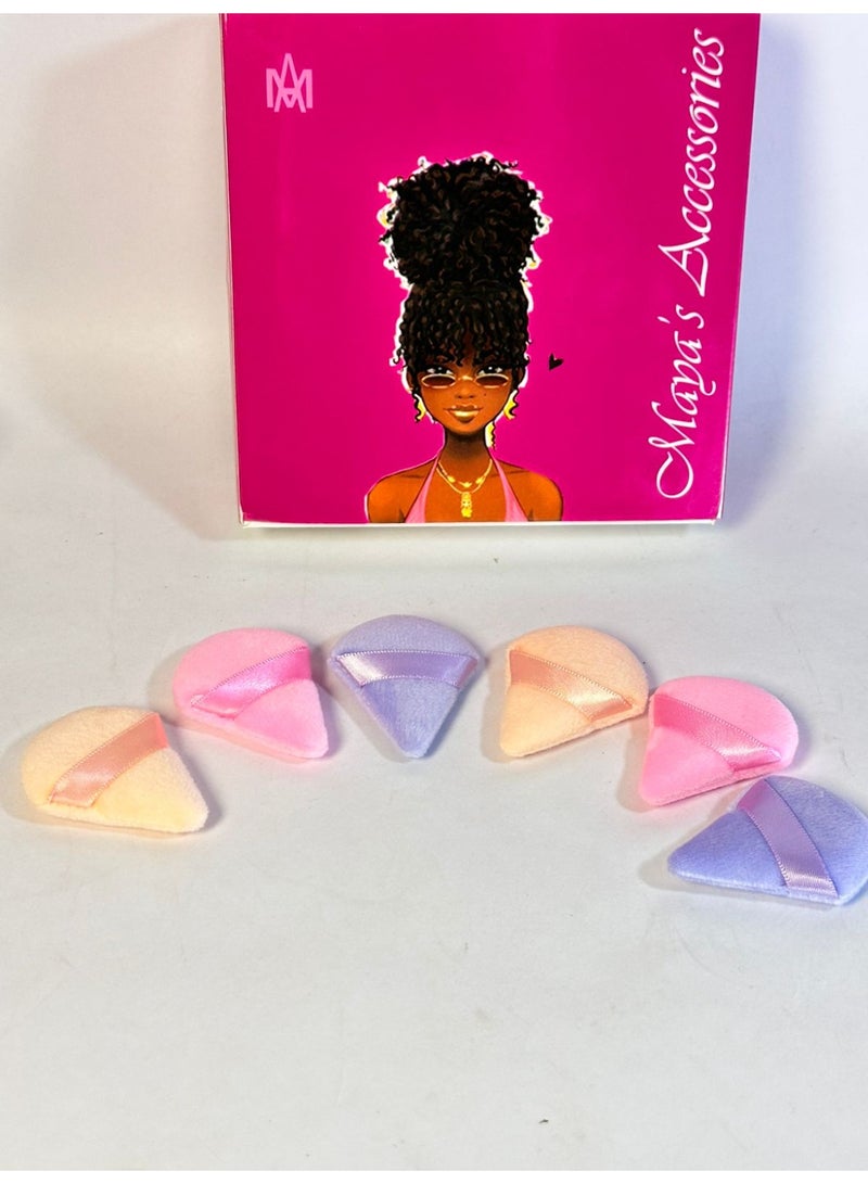 6pcs Soft Fluffy Triangle Face Powder Sponge With Strap - Image 3
