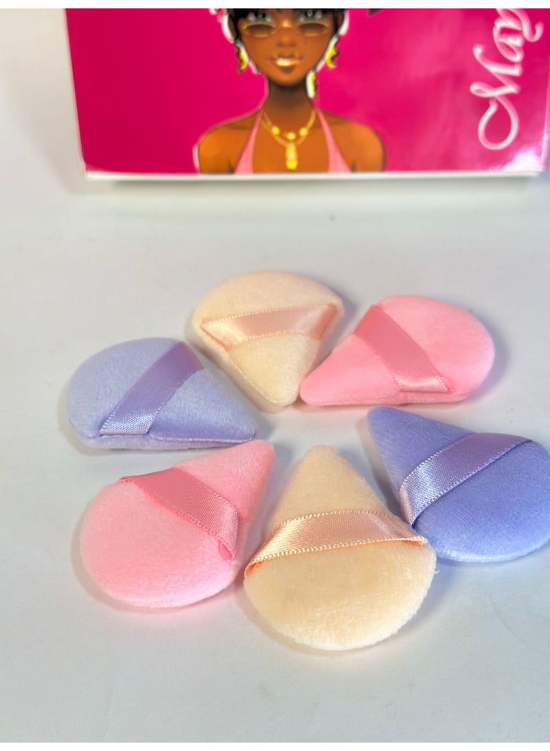 6pcs Soft Fluffy Triangle Face Powder Sponge With Strap - Image 1