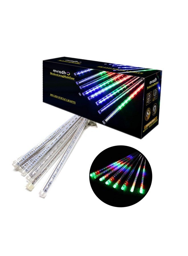 MIRADH Rain Drop Lights, LED Meteor Shower Lights 11.8 inch 8 Tubes 192leds, Icicle Falling for Diwali Lights for Decoration for Home Xmas Tree Christmas Decoration Outdoor (Multicolor) - Image 1