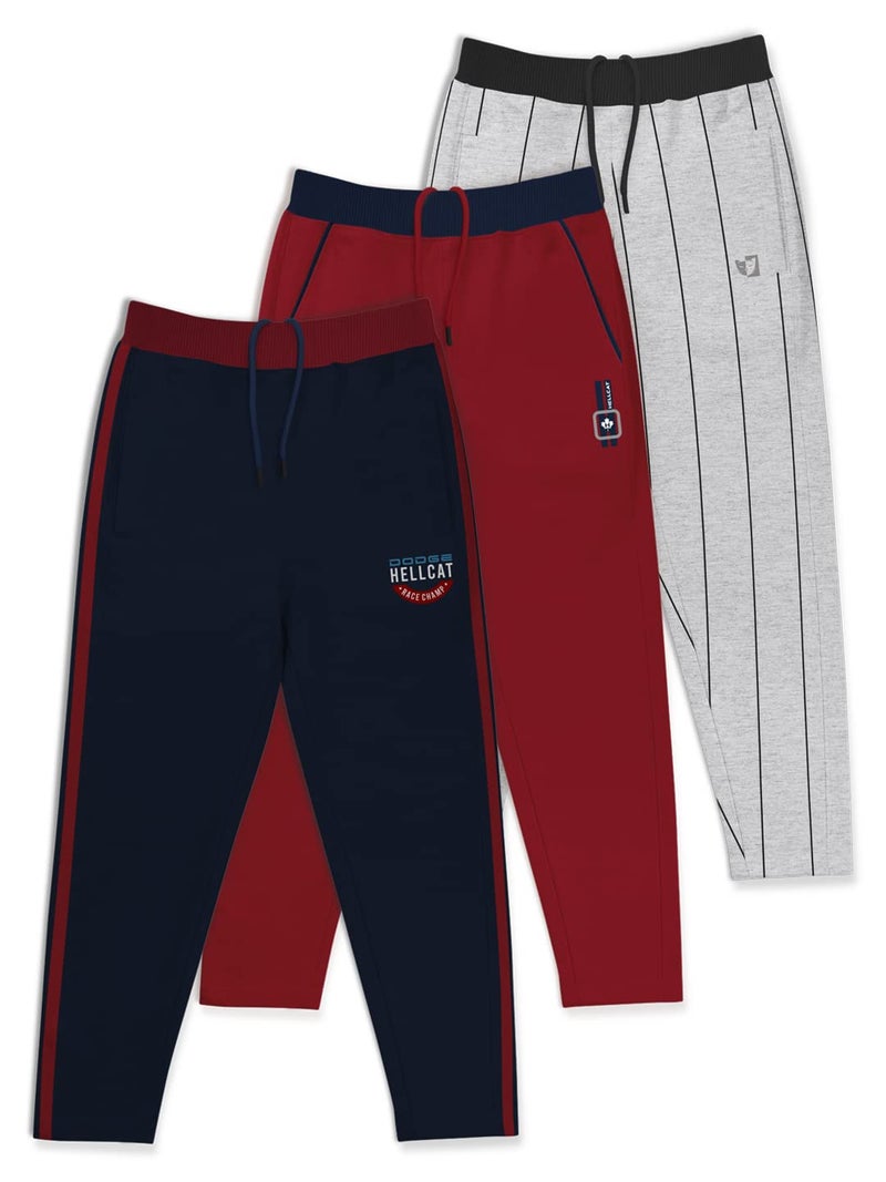 HELLCAT Boys Mid Rise Regular Fit Blended Cotton Stylish Track Pants - Pack of 3-Maroon_30(9-10Y) - Image 1