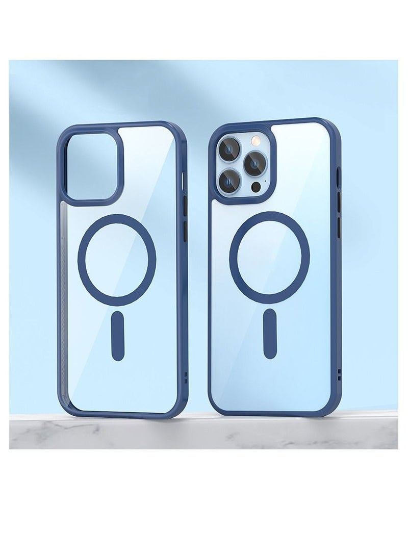 جراب مغناطيسي لهاتف iPhone 12 Pro Max [تم اختباره ضد السقوط بدرجة MIL ومتوافق مع MagSafe] ظهر شفاف غير لامع مع مفاتيح من سبائك الألومنيوم، مضاد لبصمات الأصابع ومضاد للخدش