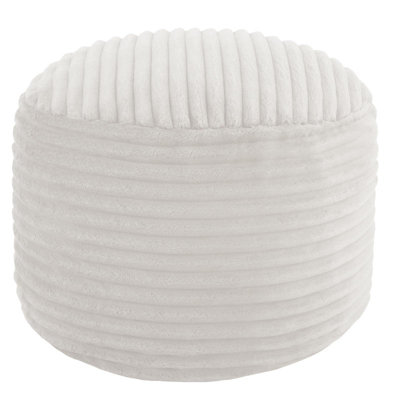 MeMoreCool Stuffed Round Pouf Ottoman Foot Rest, Soft Plush Floor Pouf Foot Stool, Corduray Footstool Footrest, Small Round Ottoman for Living Room Couch Sofa Chair, 20x15 Inch Beige - Image 1