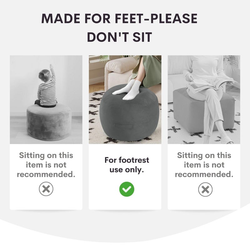 MeMoreCool Stuffed Round Pouf Ottoman Foot Rest, Soft Plush Floor Pouf Foot Stool, Corduray Footstool Footrest, Small Round Ottoman for Living Room Couch Sofa Chair, 20x15 Inch Beige - Image 2