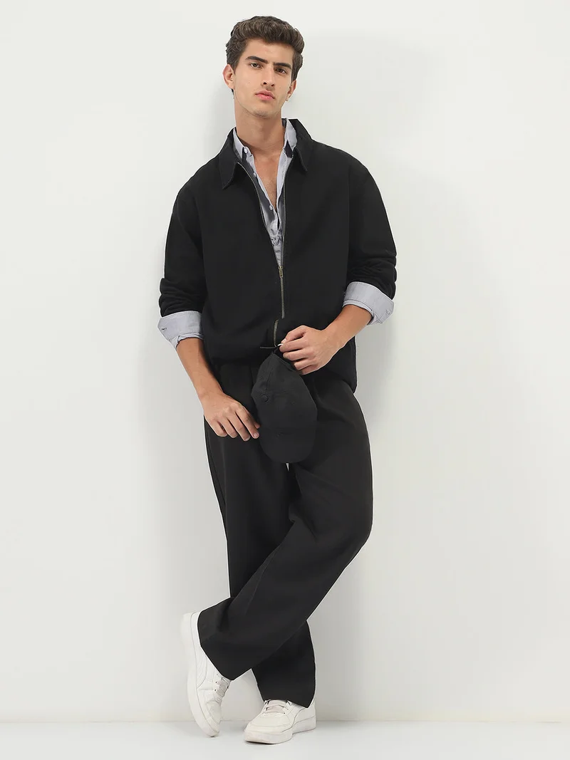 Urbano Fashion  Urbano Fashion Men's Black Relaxed Fit Full Sleeve Harrington Denim Jacket  | Best Price UAE