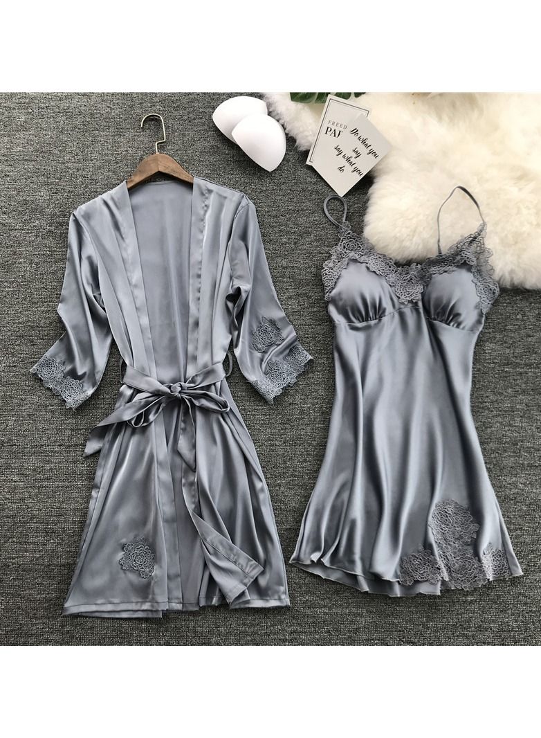 Two-piece romantic short-sleeved women's nightgown