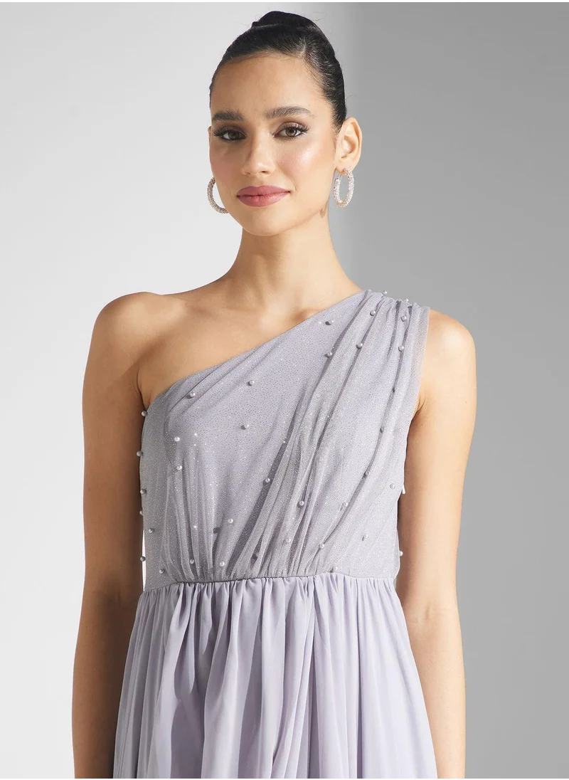Golden Apple Pleated Mesh Detail Dress
