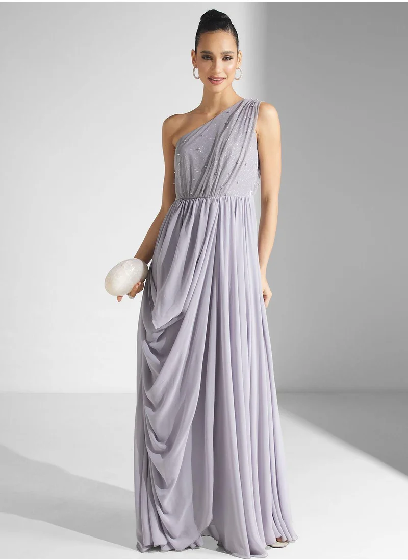 Golden Apple Pleated Mesh Detail Dress