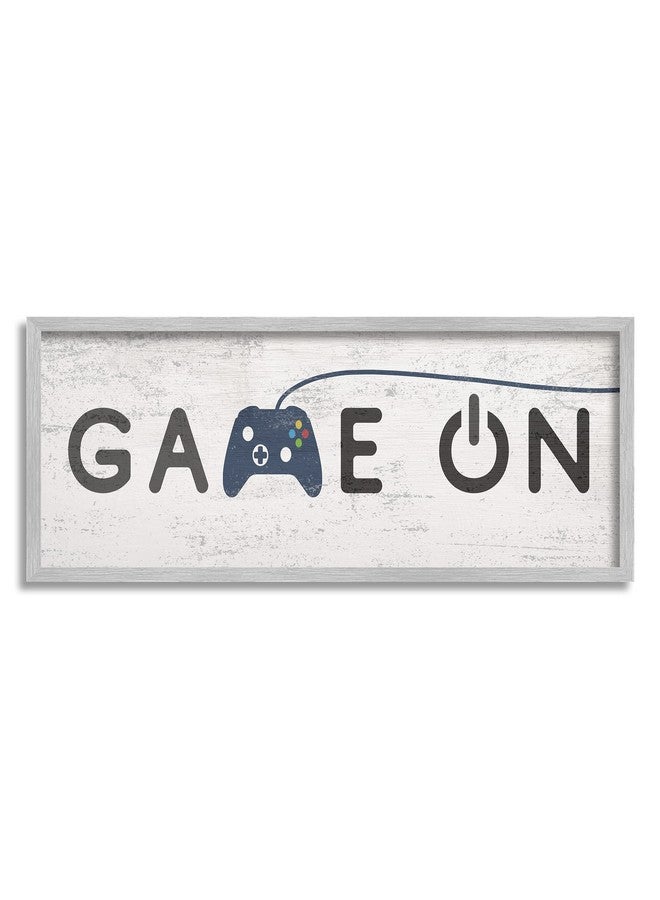 Stupell Industries Game On Video Gamer Phrase Blue Vintage Controller, Designed By Daphne Polselli Gray Framed Wall Art, 10 X 24, Grey  - Image 1