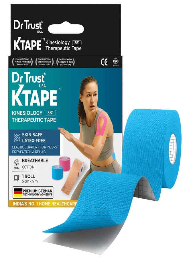 Dr Trust USA Kinesiology Tape For Sports Injury, Muscles Pain Relief, Waterproof Athletic Ktape For Arms, Knee, Shoulder, Legs, Ankle, Adhesive Compression Bandage 5 m X 5 cm (Blue) - Image 1