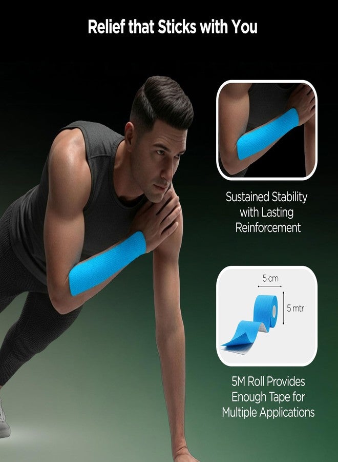 Dr Trust USA Kinesiology Tape For Sports Injury, Muscles Pain Relief, Waterproof Athletic Ktape For Arms, Knee, Shoulder, Legs, Ankle, Adhesive Compression Bandage 5 m X 5 cm (Blue) - Image 3