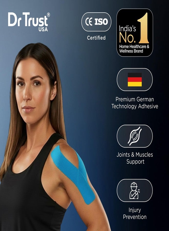 Dr Trust USA Kinesiology Tape For Sports Injury, Muscles Pain Relief, Waterproof Athletic Ktape For Arms, Knee, Shoulder, Legs, Ankle, Adhesive Compression Bandage 5 m X 5 cm (Blue) - Image 2