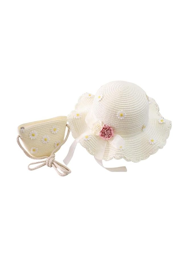 2pcs Girls Wide Brim Straw Hat with UV Protection Paired with Beach Bag, Kids Sun Visor Hat and Coordinating Shoulder Bag - Image 2