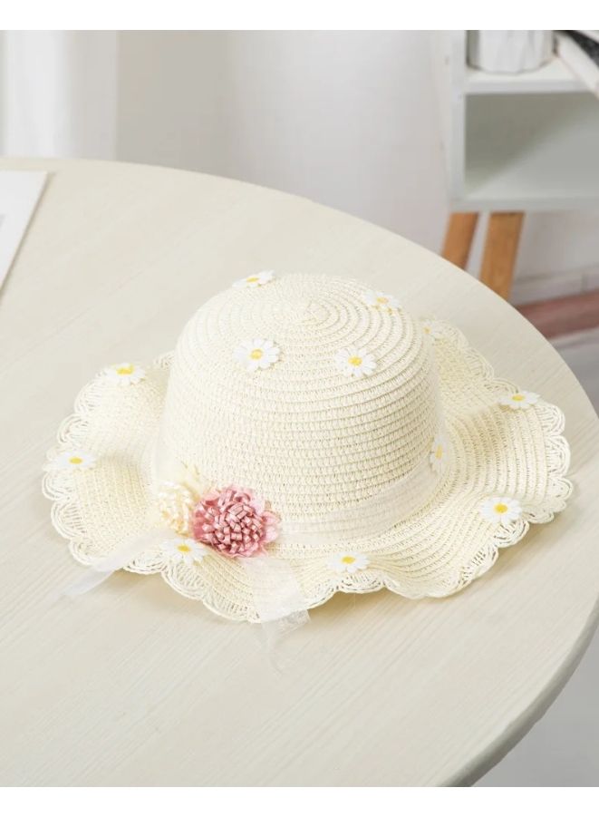 2pcs Girls Wide Brim Straw Hat with UV Protection Paired with Beach Bag, Kids Sun Visor Hat and Coordinating Shoulder Bag - Image 3