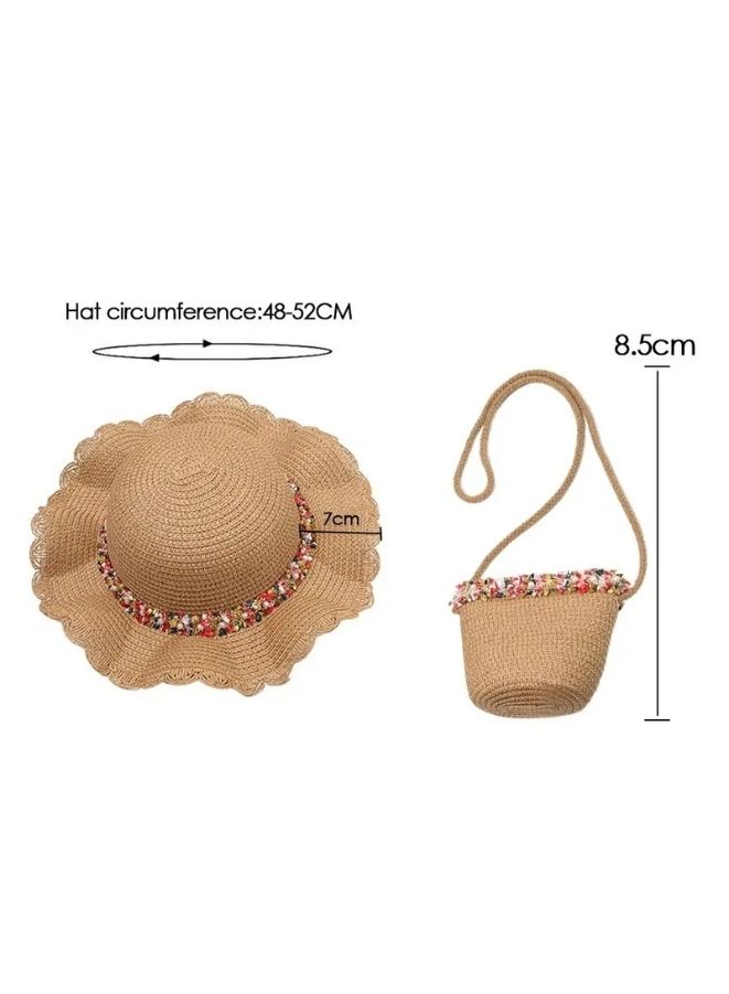 2pcs Girls Wide Brim Straw Hat with UV Protection Paired with Beach Bag, Kids Sun Visor Hat and Coordinating Shoulder Bag - Image 5