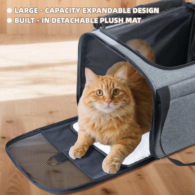 AIWIKIDE Lightweight Waterproof Cat Carrier - Foldable Design w/Full Cover for Security, Includes Collapsible Bowl, Grey - Image 2